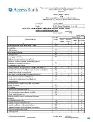 Download Azerbaijan Access bank (azerbaijani) statement excel Photoshop template